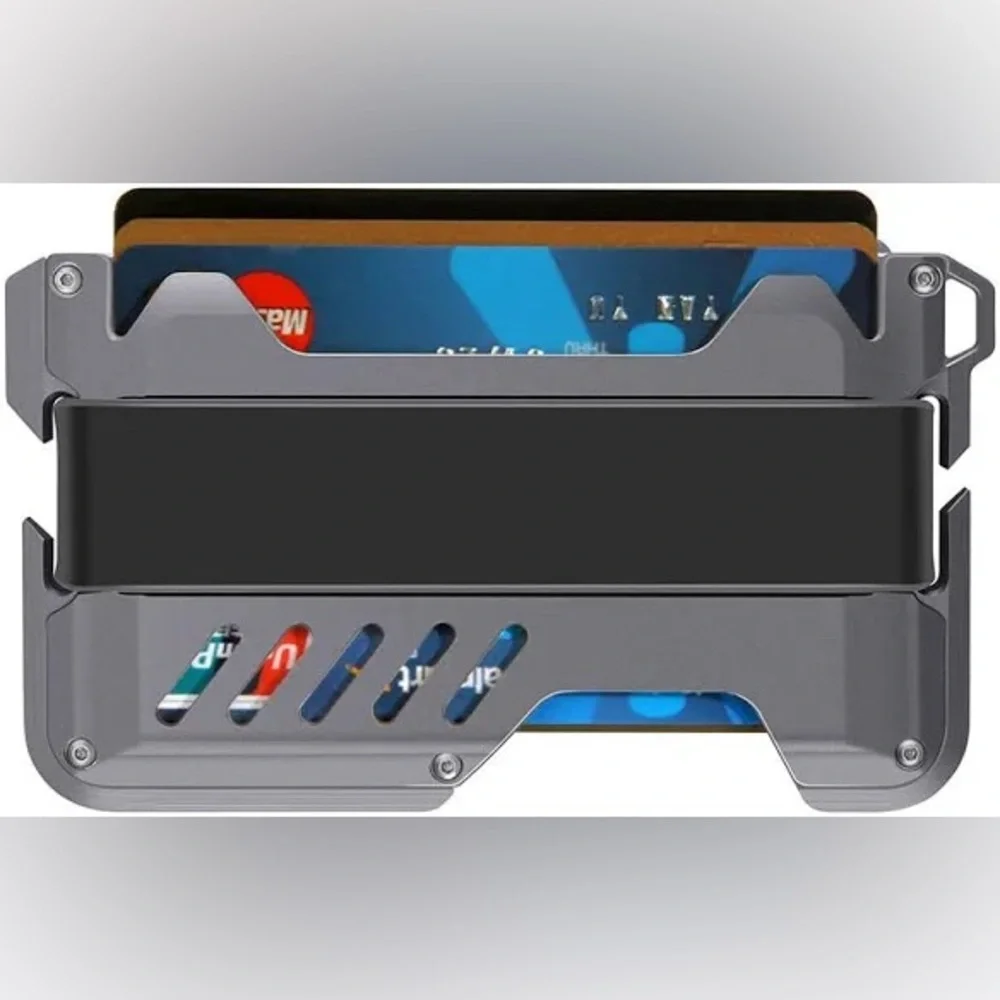 Zeeker Minimalist RFID Blocking Metal Wallet with Cash Strap Gray/Orange/Black